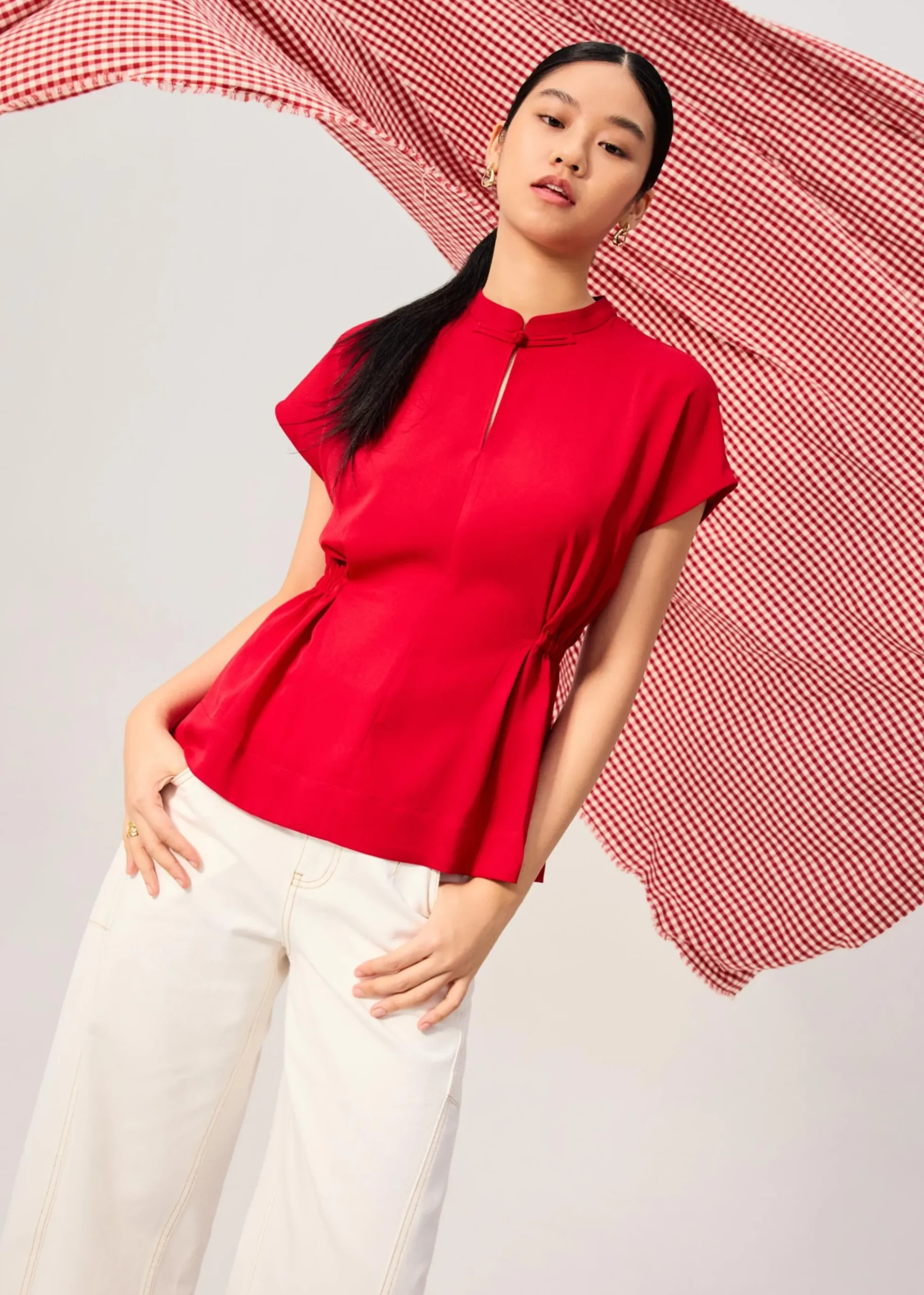 Ming Side Elastic Mandarin Collar Blouse