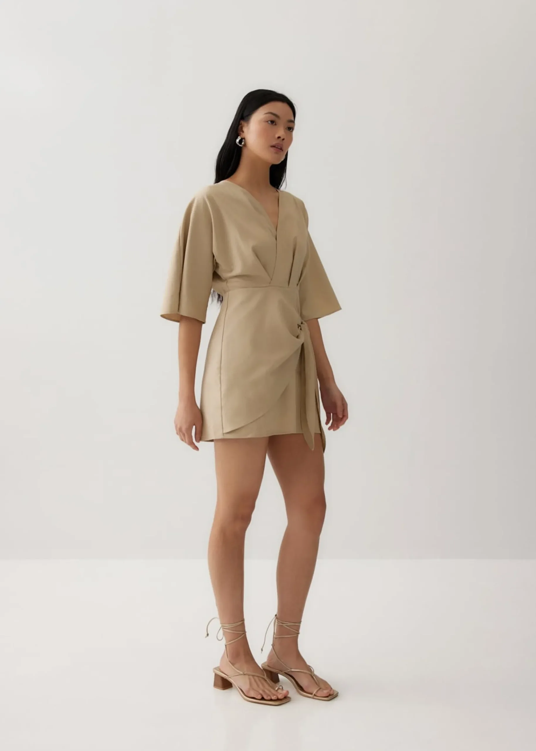 Mitch Linen Faux Wrap Dress