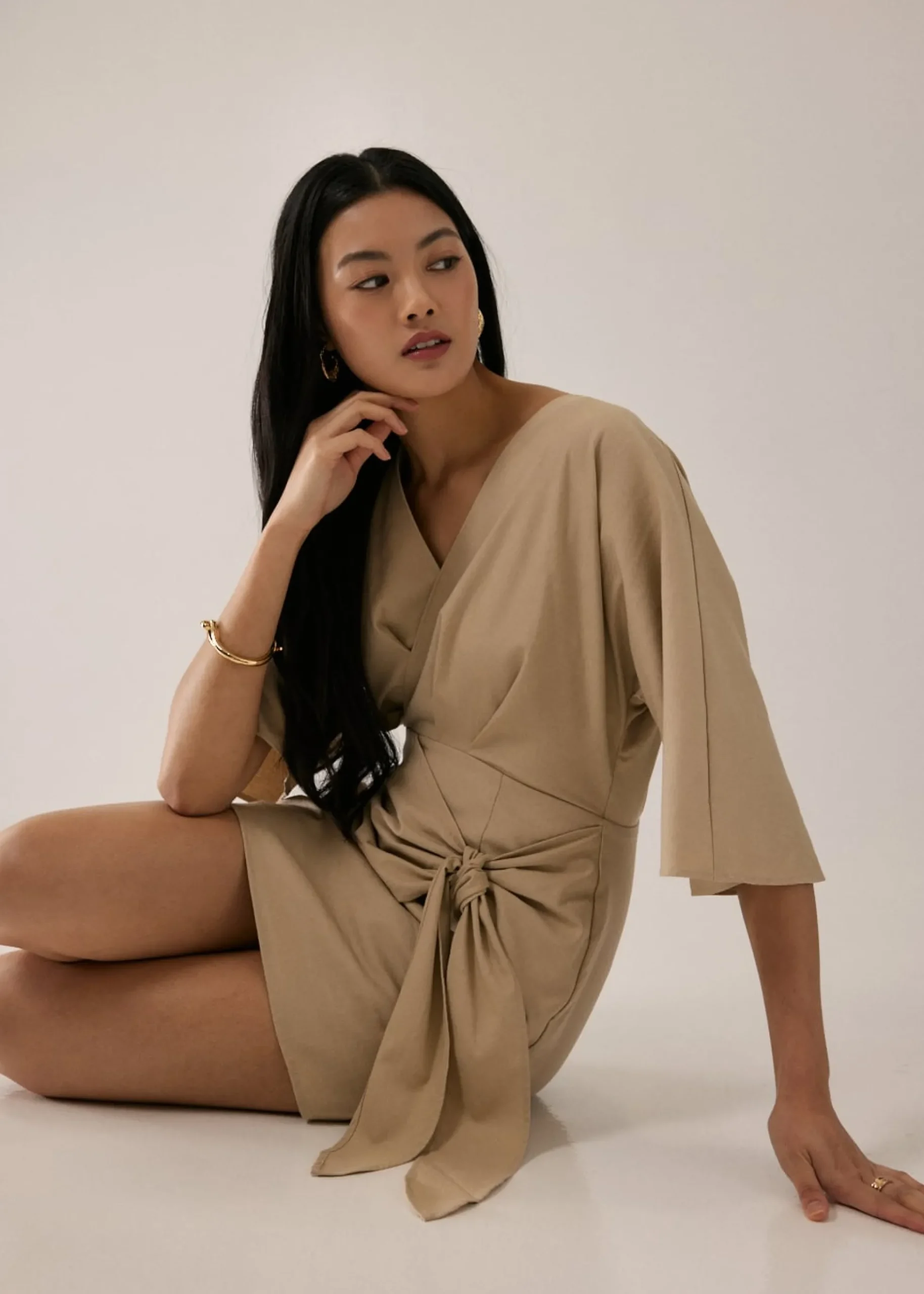 Mitch Linen Faux Wrap Dress