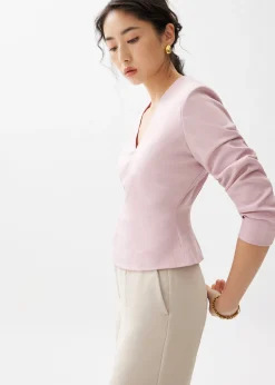 Moon Shoulder Padded Melange V-neck Top
