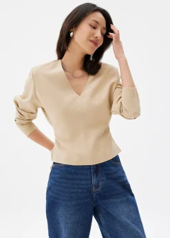 Moon Shoulder Padded V-neck Top