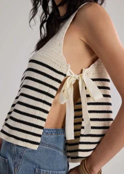 Multi-way Striped Knit Side Tie Top