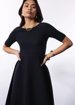 Mutya Contour Knit Boat Neck Fit & Flare Midi Dress