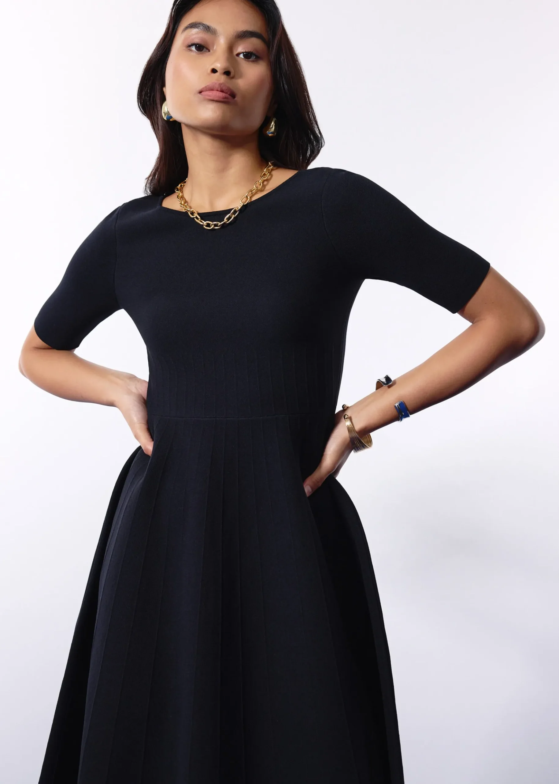 Mutya Contour Knit Boat Neck Fit & Flare Midi Dress