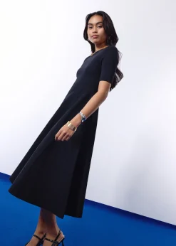 Mutya Contour Knit Boat Neck Fit & Flare Midi Dress