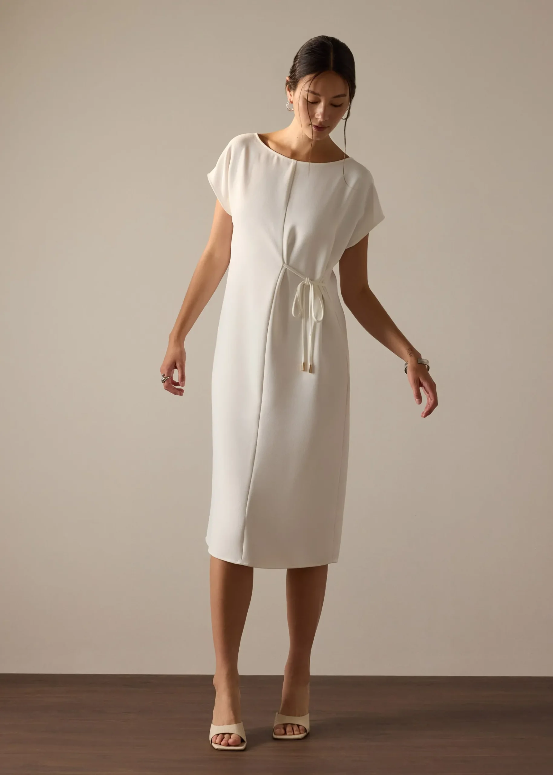 Namtan Crepe Boat Neck Column Midi Dress