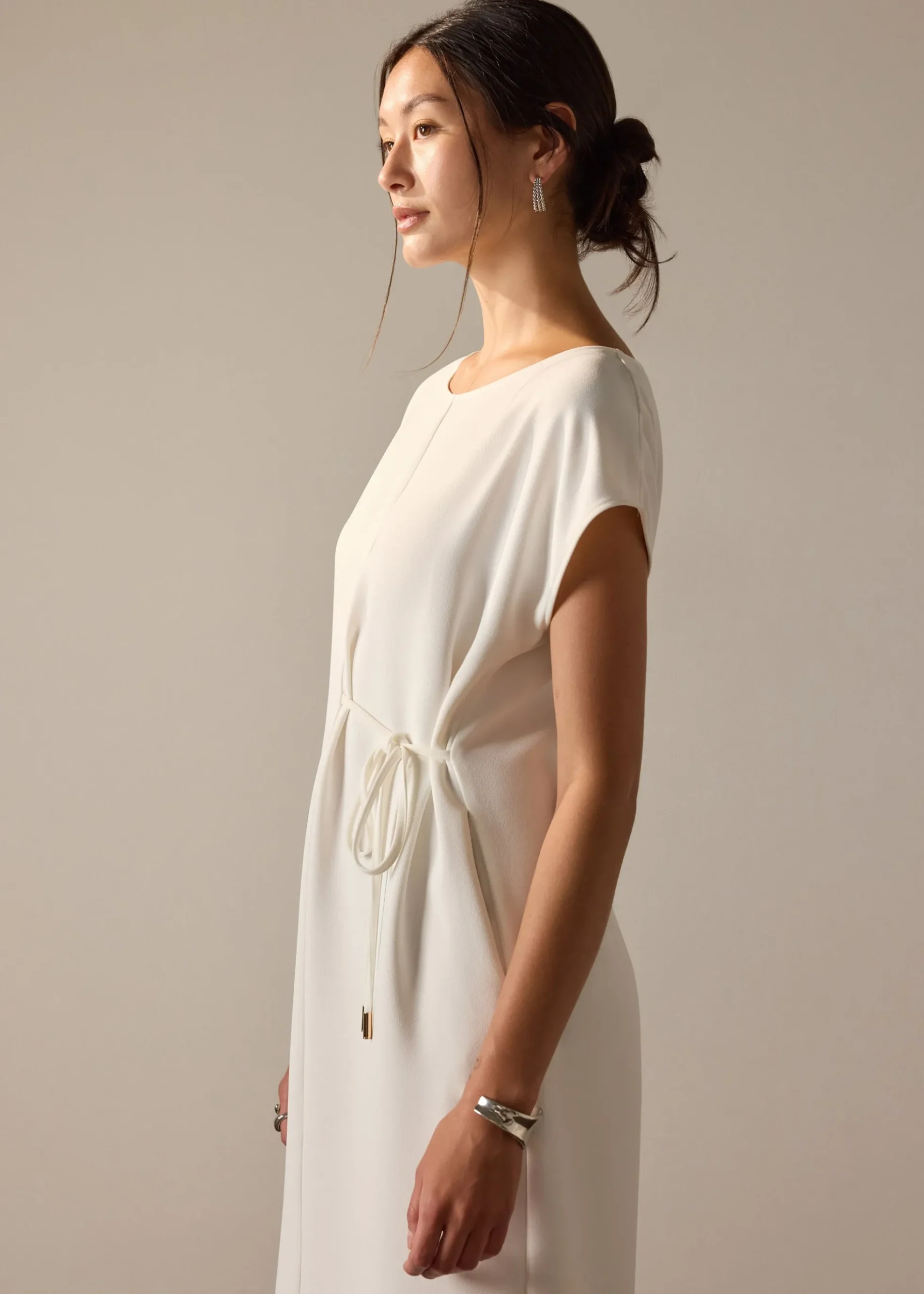 Namtan Crepe Boat Neck Column Midi Dress