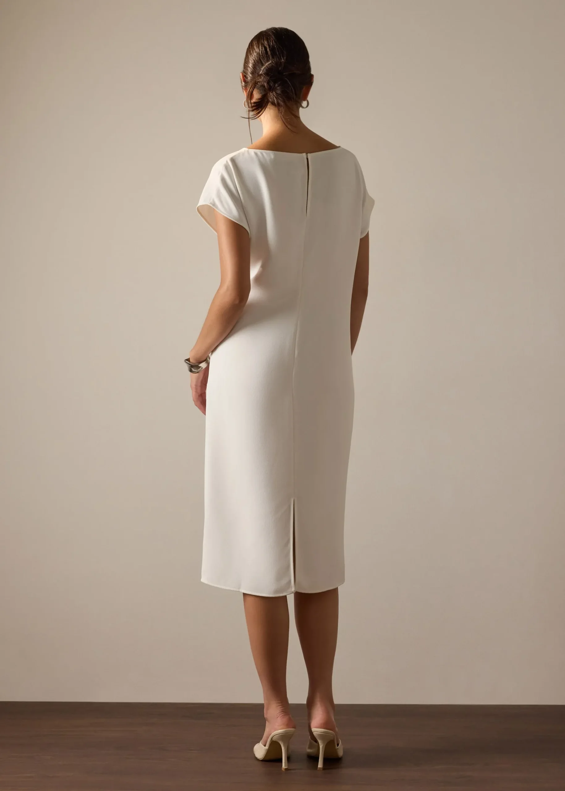 Namtan Crepe Boat Neck Column Midi Dress