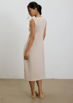 Neoprene Boat Neck Shift Midaxi Dress
