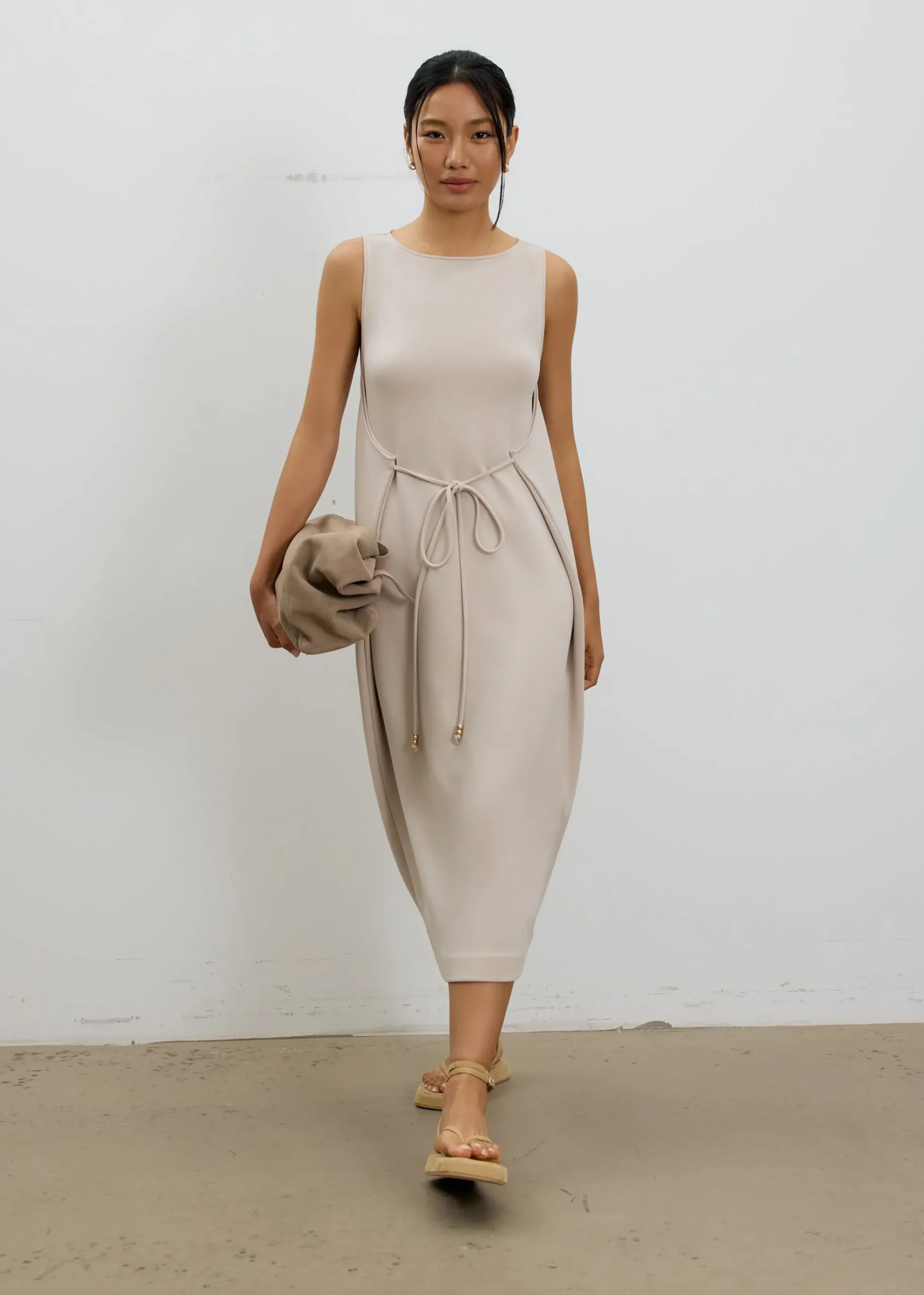 Neoprene Boat Neck Shift Midaxi Dress