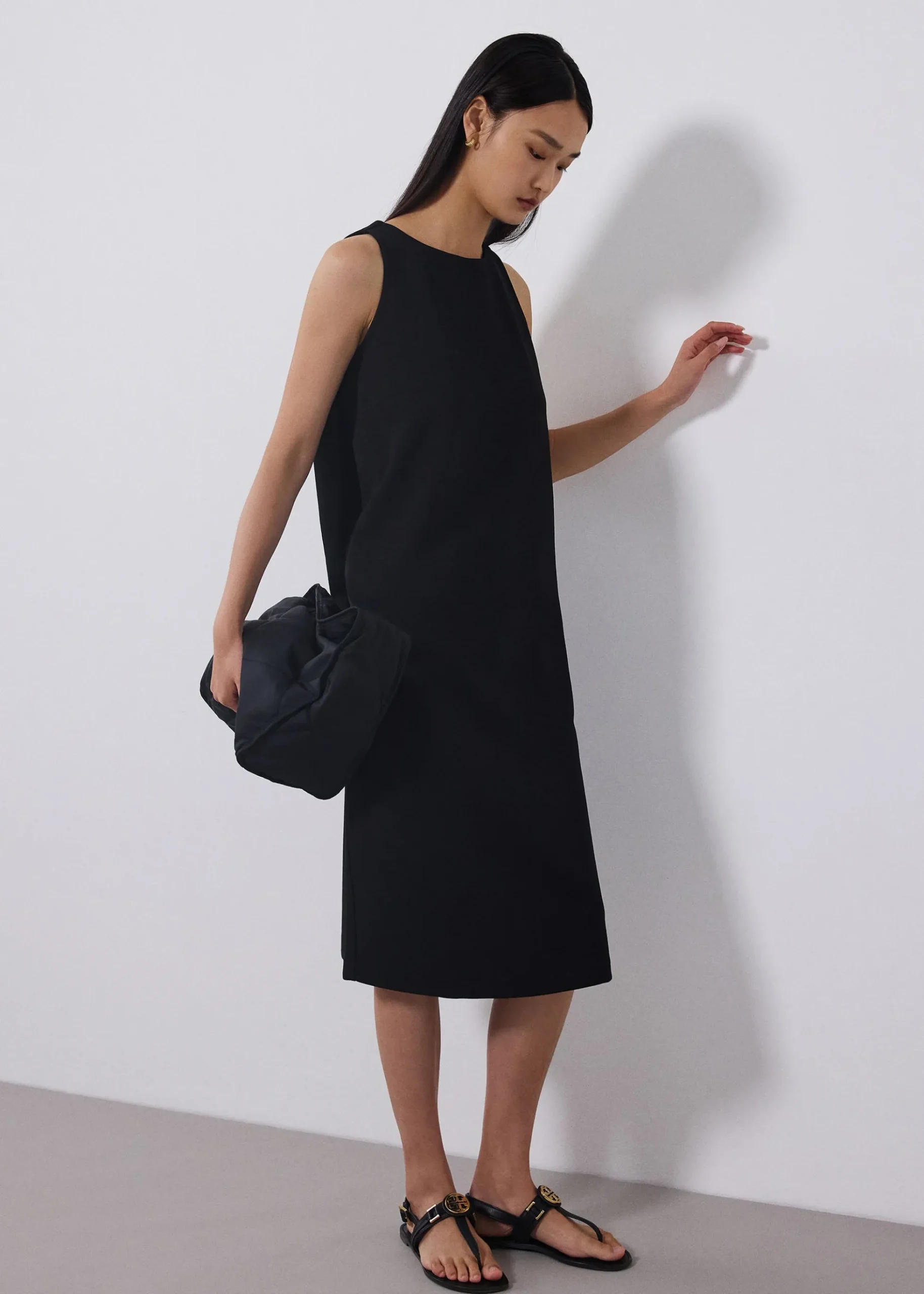 Neoprene Round Neck Shift Midaxi Dress