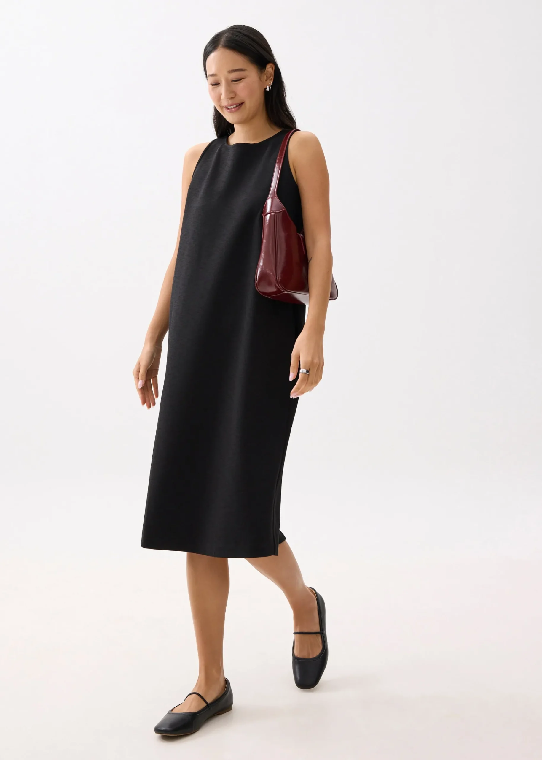 Neoprene Round Neck Shift Midaxi Dress