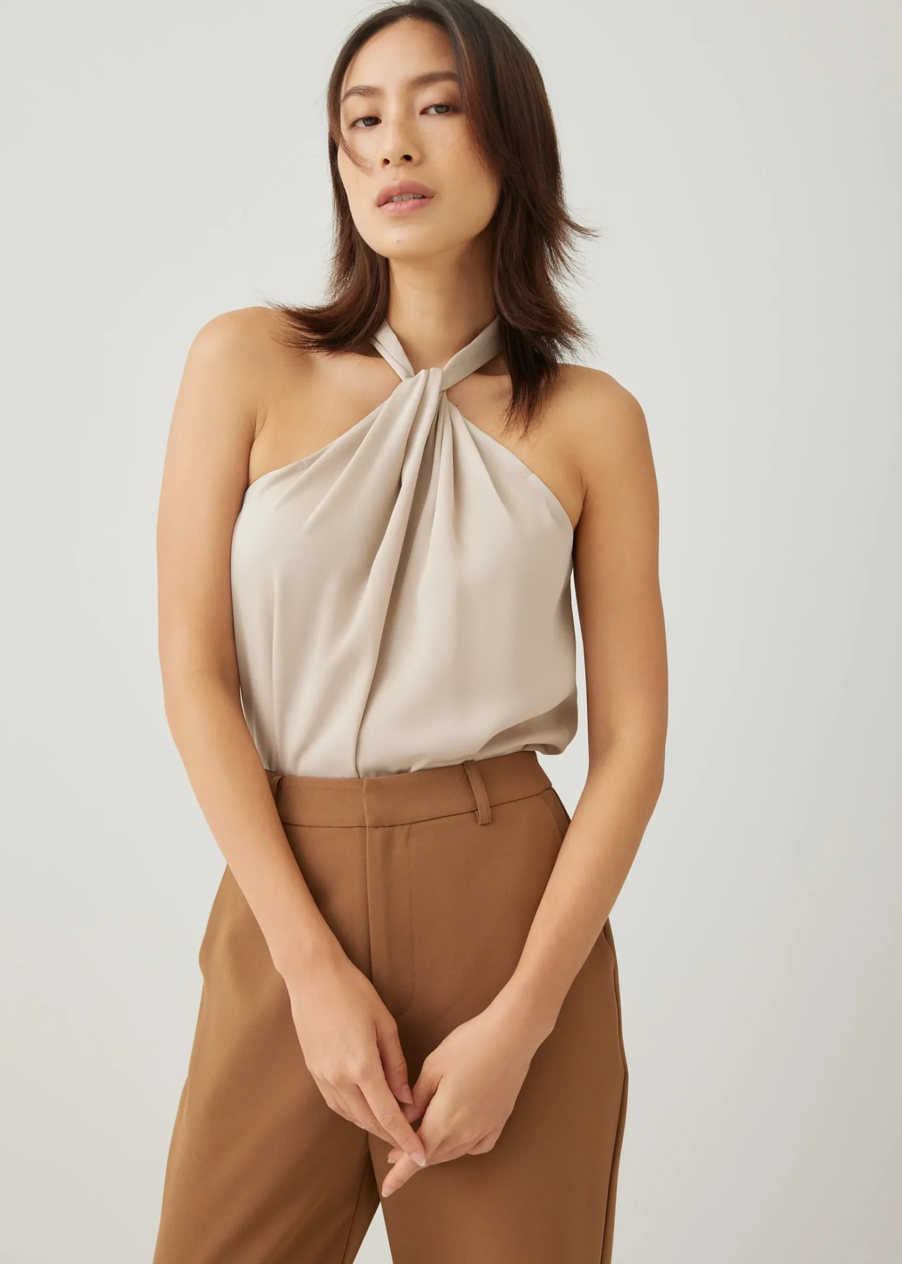 Nevelle Satin Twist Halter Top