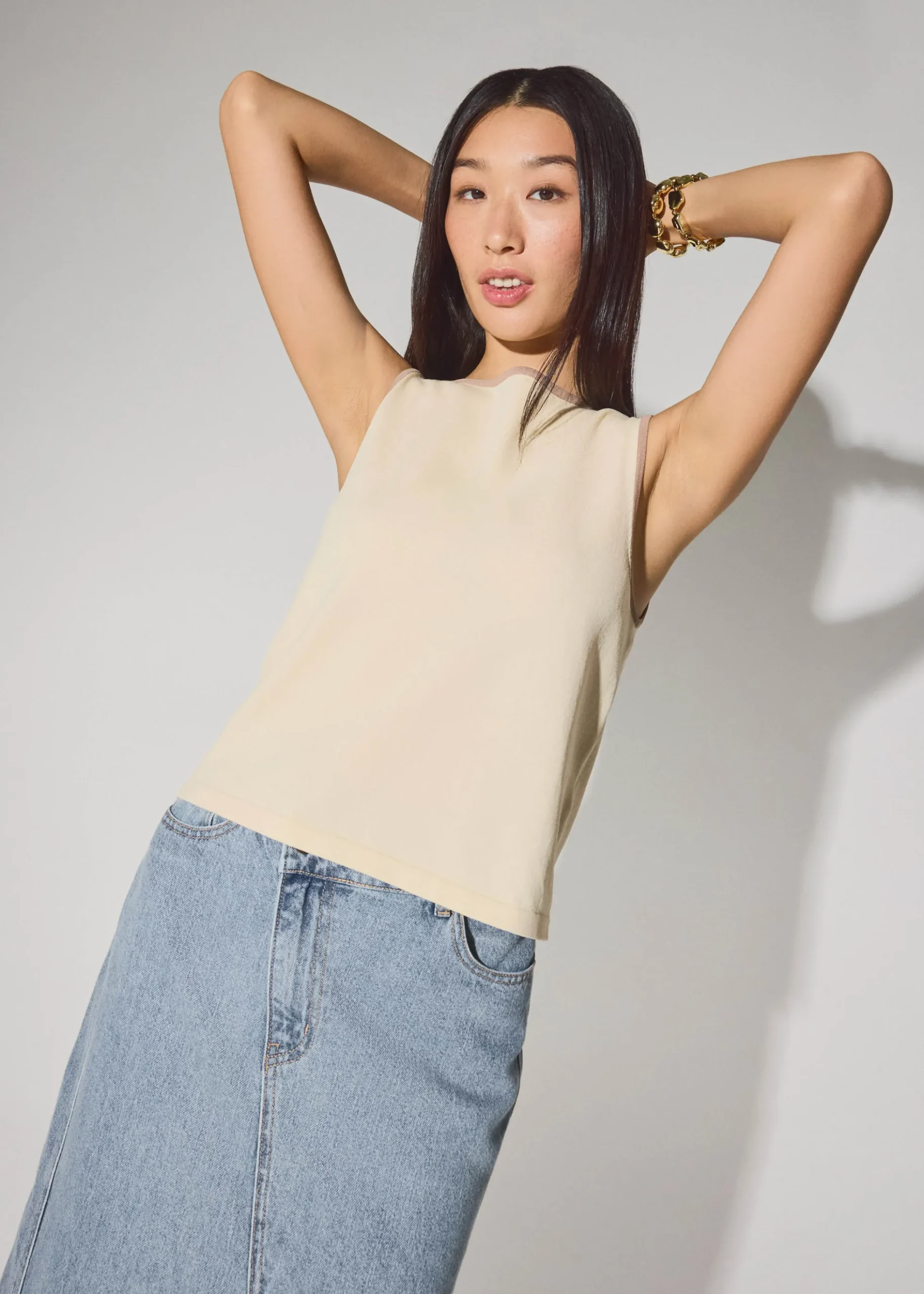 Nikki Relaxed Contrast Knit Boat Neck Tank Top