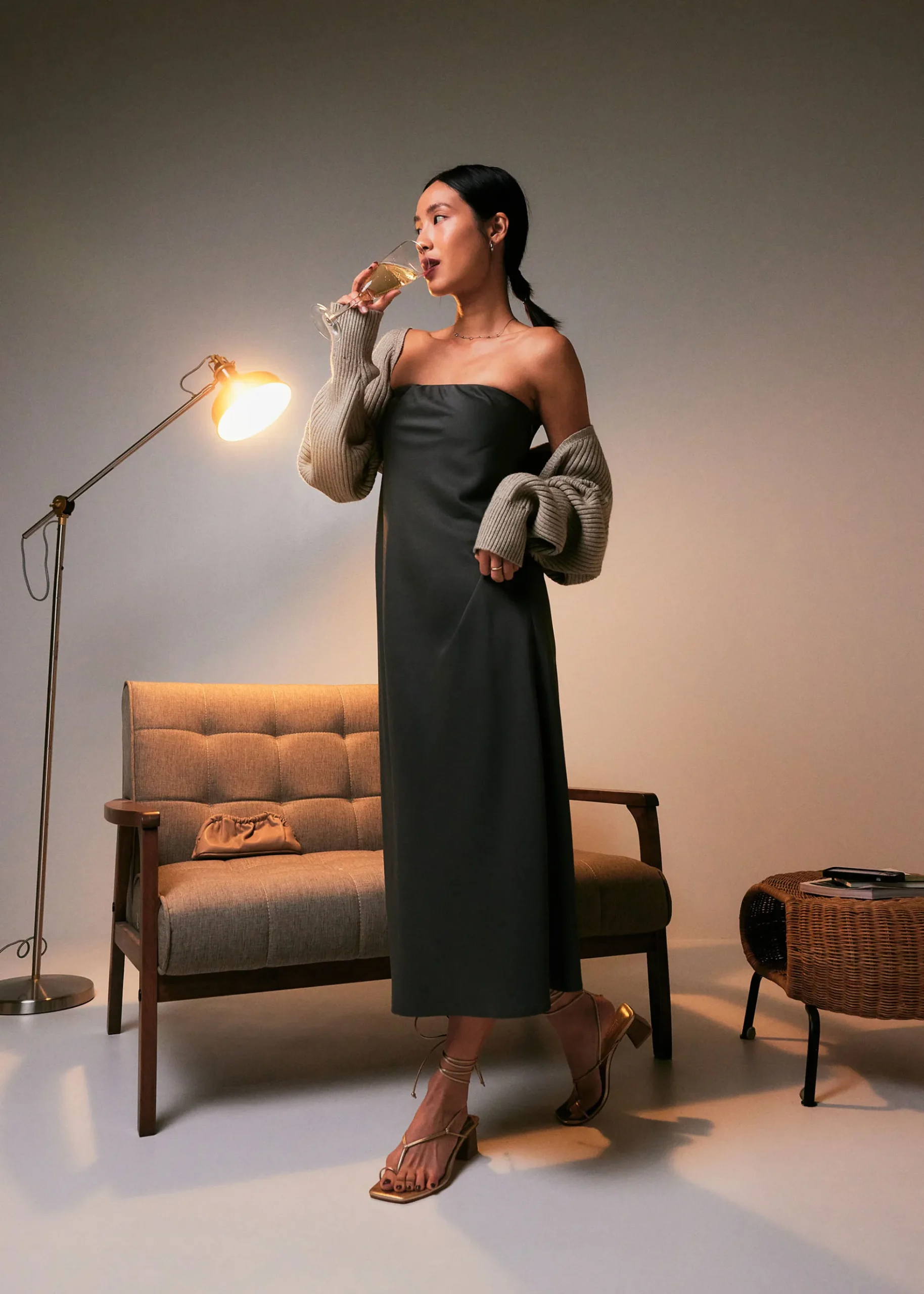 Noree Padded Satin Column Maxi Dress