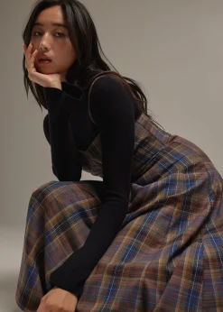Norie Padded Plaid Sweetheart Midi Dress