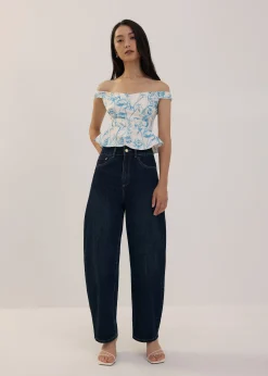 Off Shoulder Peplum Top in Tidal Blooms