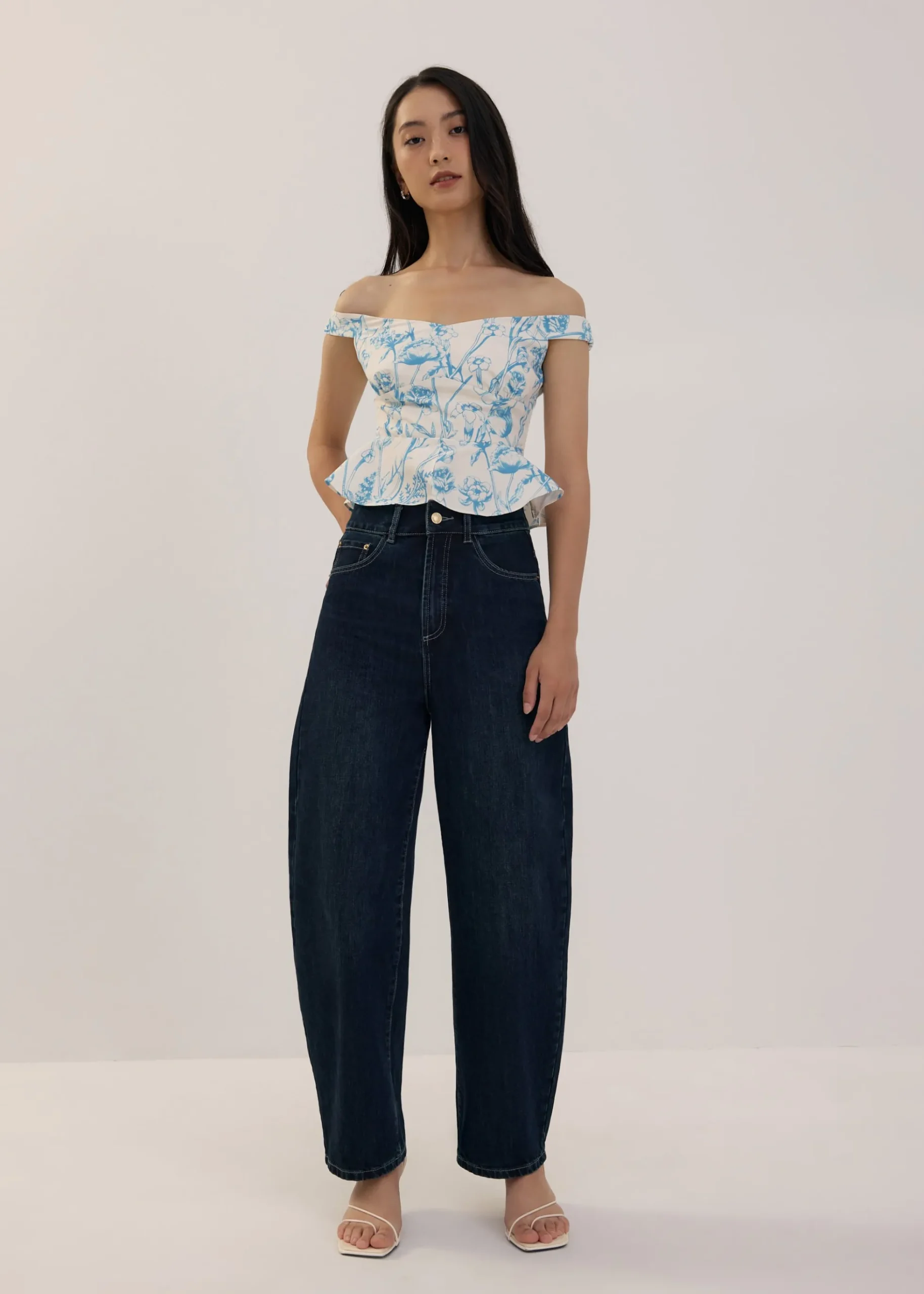Off Shoulder Peplum Top in Tidal Blooms