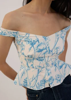 Off Shoulder Peplum Top in Tidal Blooms