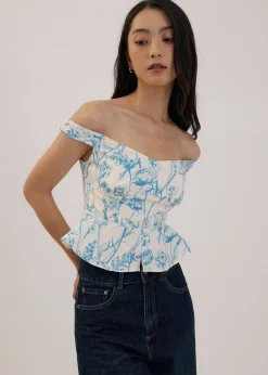 Off Shoulder Peplum Top in Tidal Blooms