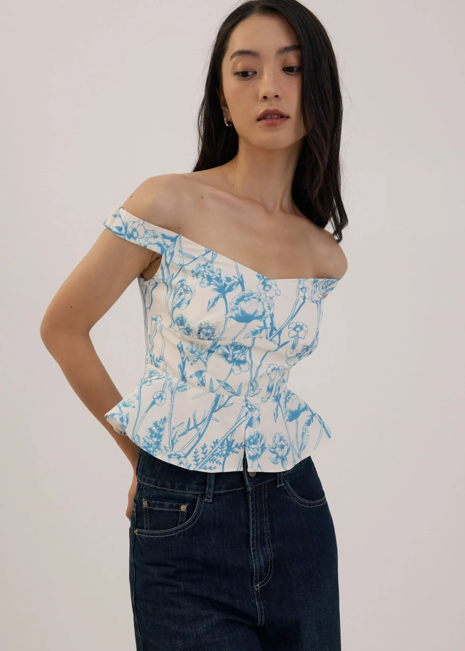 Off Shoulder Peplum Top in Tidal Blooms
