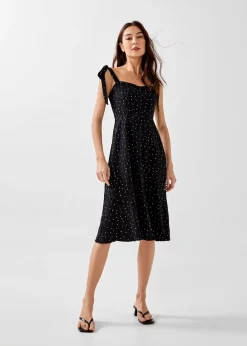 Olyvia Tie Shoulder Textured Polka Dot Dress