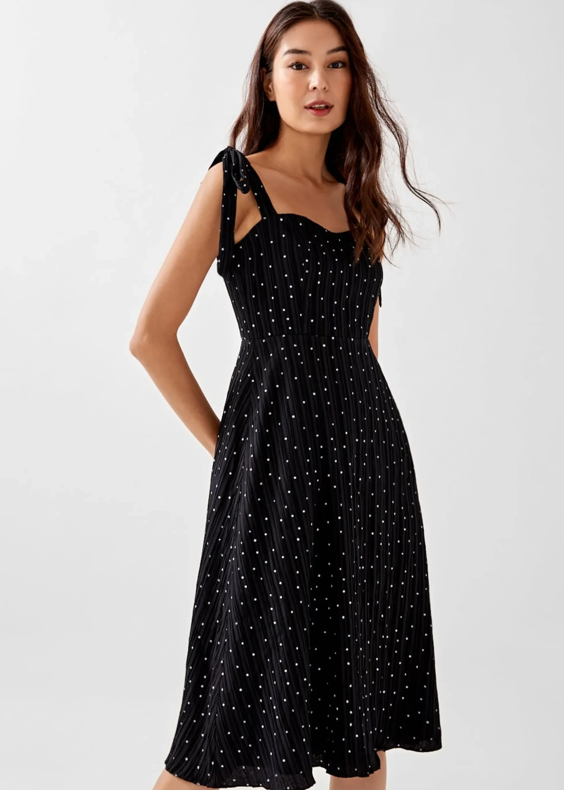 Olyvia Tie Shoulder Textured Polka Dot Dress