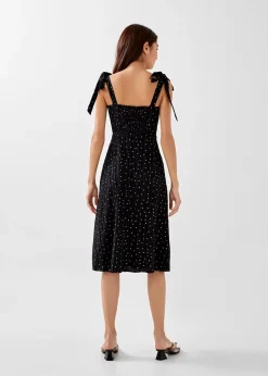 Olyvia Tie Shoulder Textured Polka Dot Dress