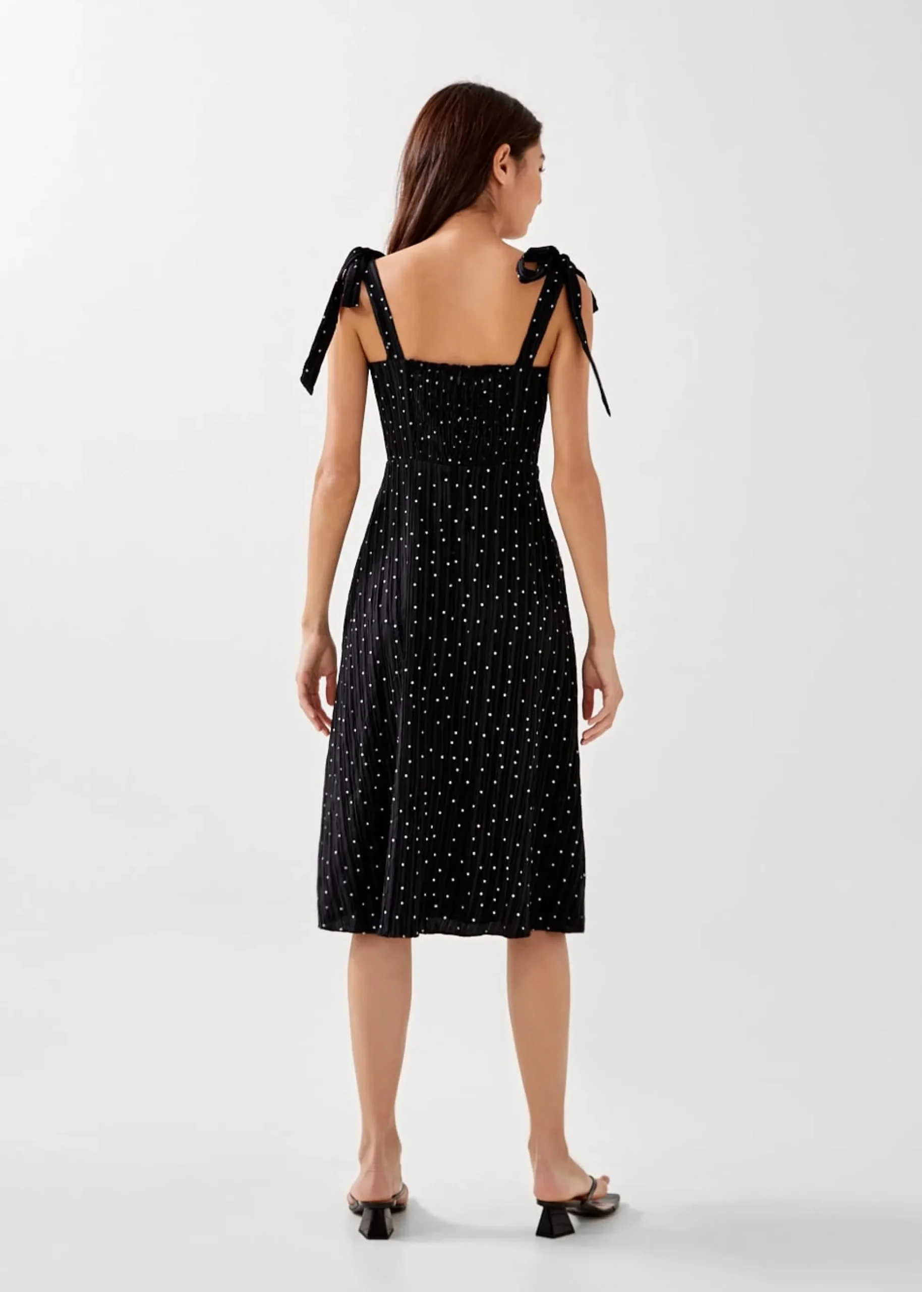 Olyvia Tie Shoulder Textured Polka Dot Dress