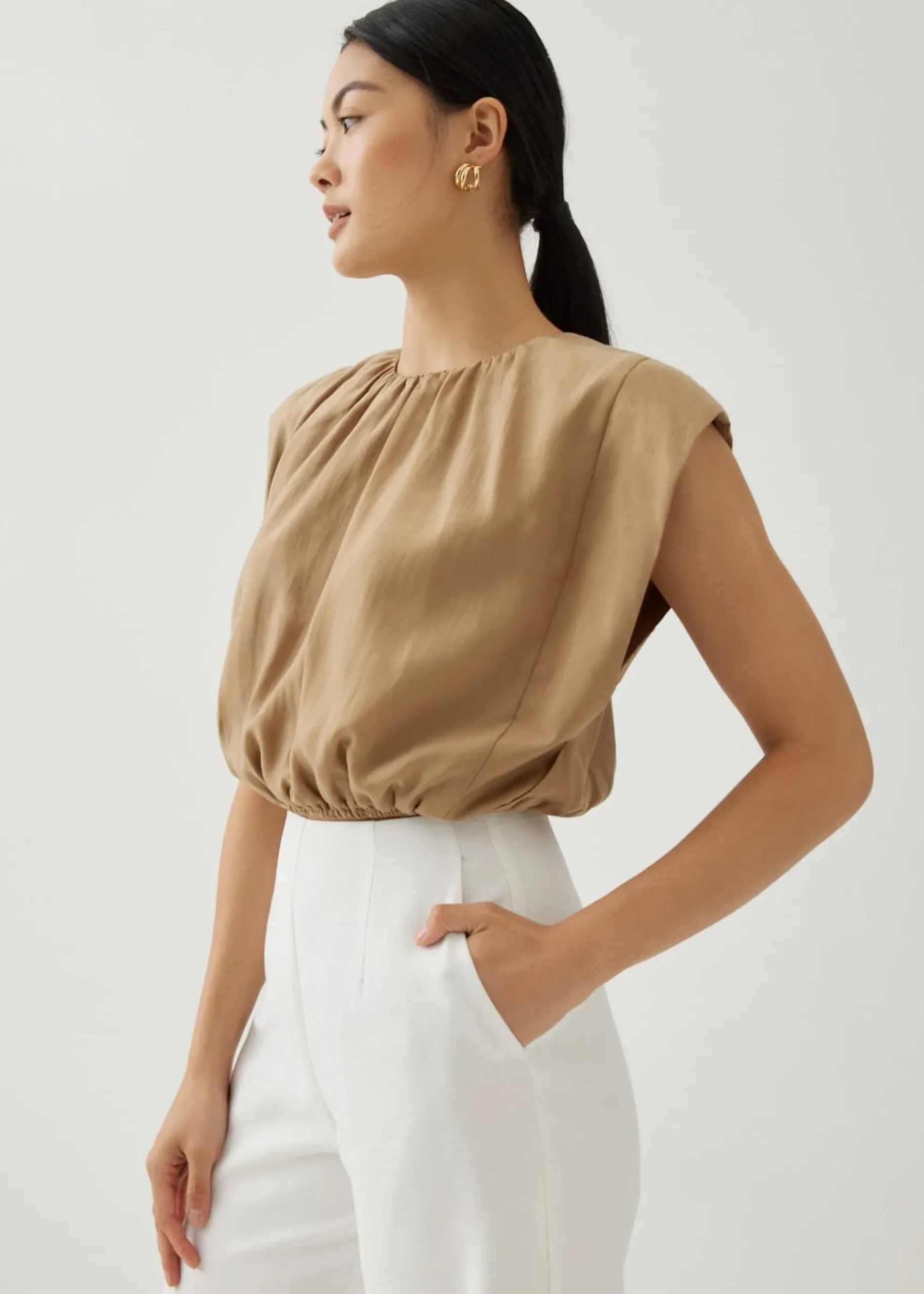 Oreana Padded Elastic Ruched Top