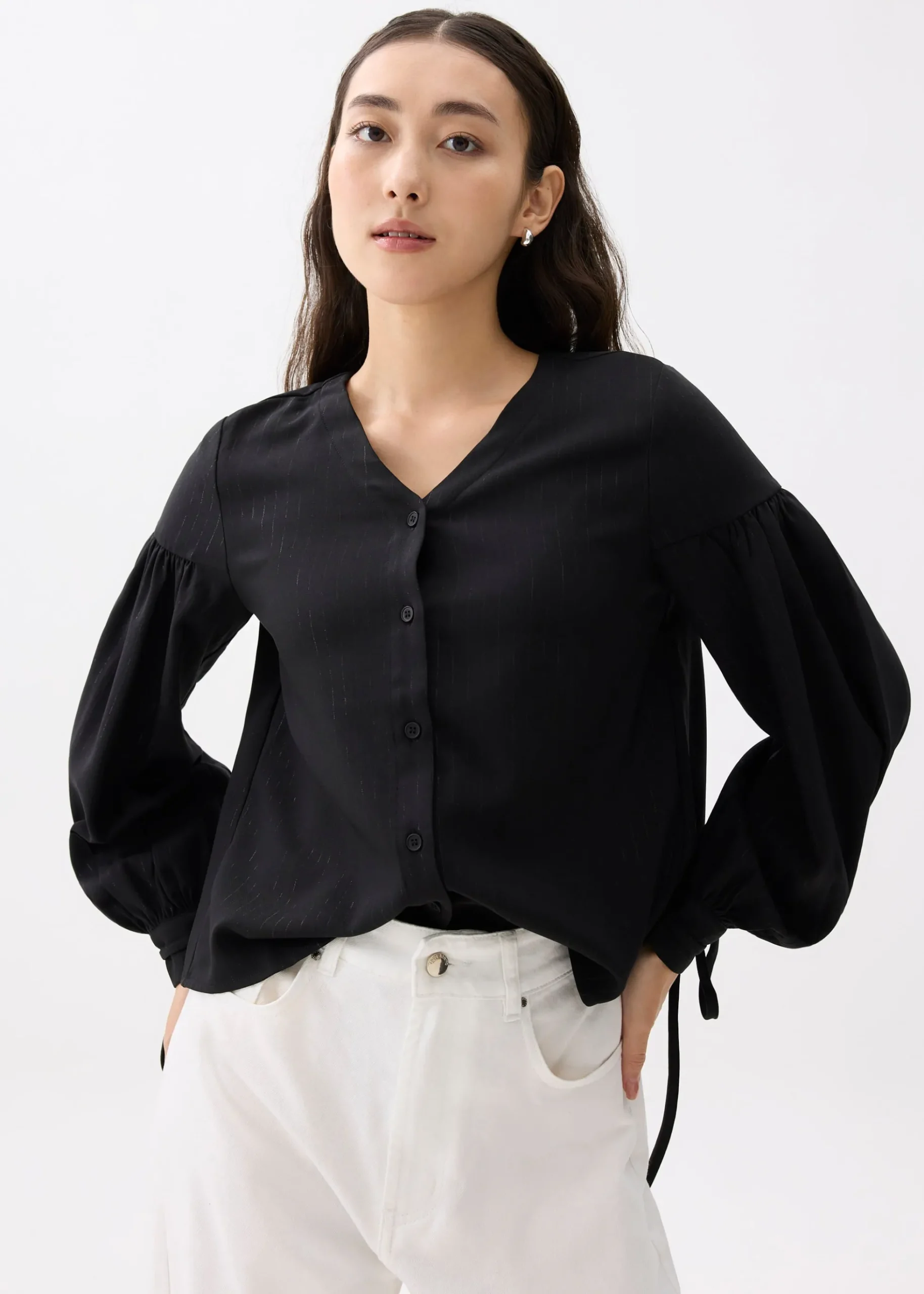 Oriana Lurex Pinstripe Trapeze Blouse