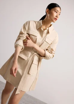 Oversized Cotton Twill Button Down Utility Shirt Dress
