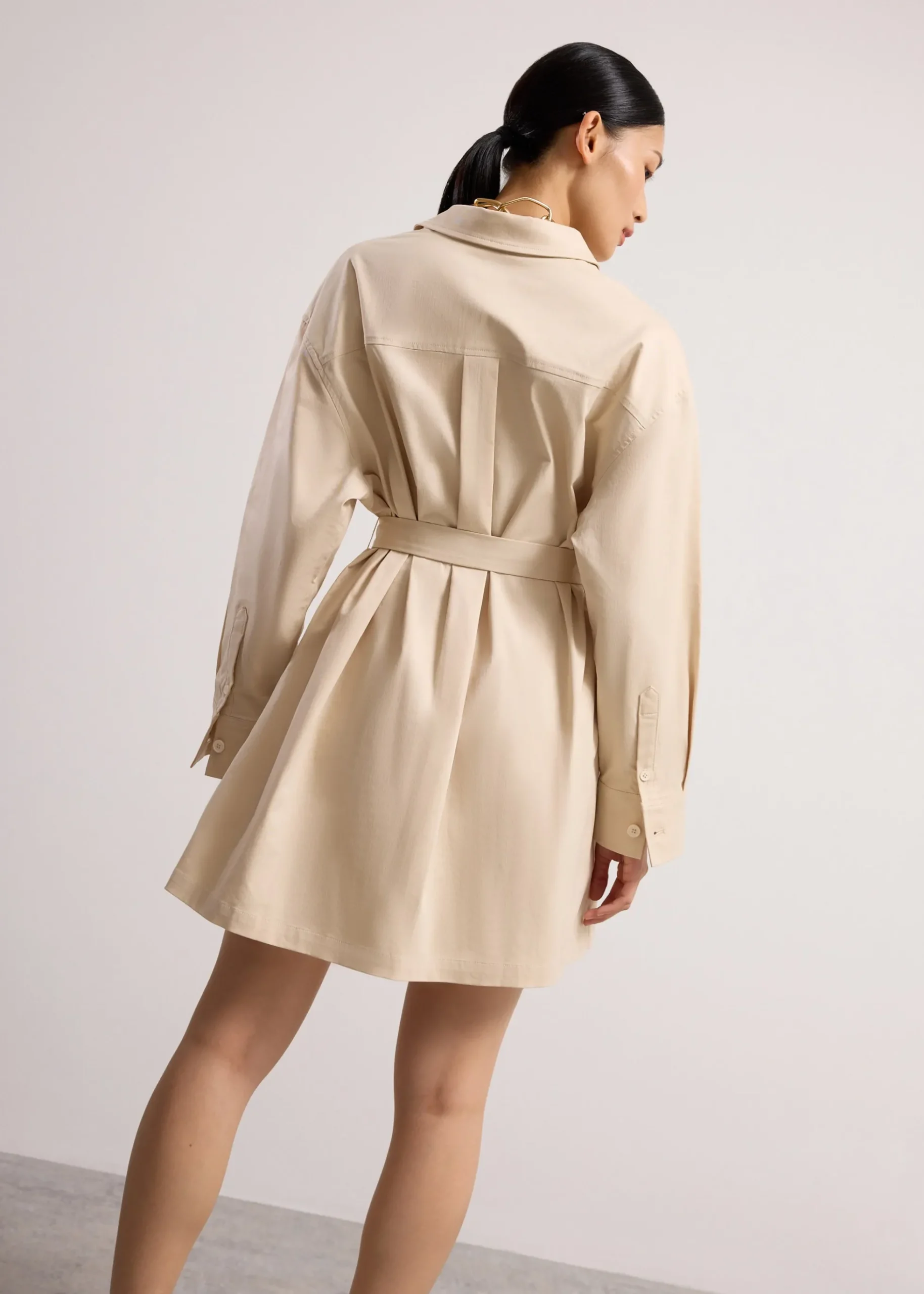 Oversized Cotton Twill Button Down Utility Shirt Dress