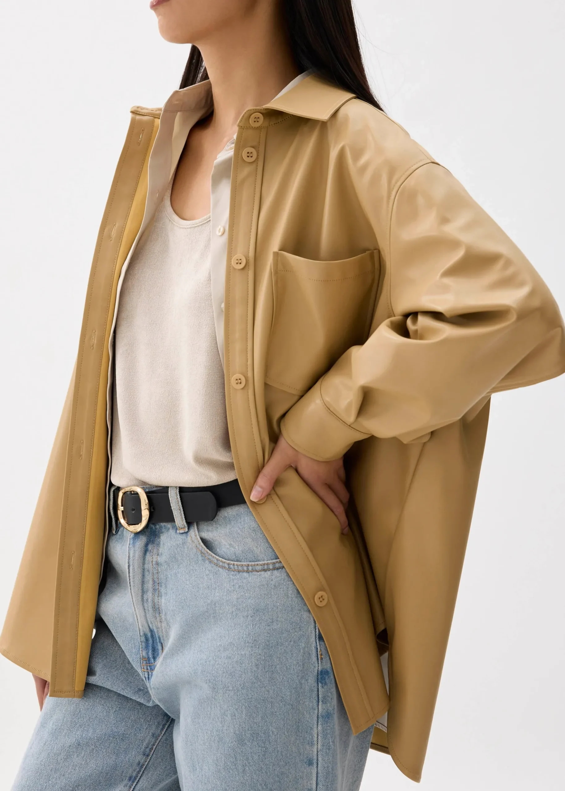 Oversized Vegan Leather Collared Shirt