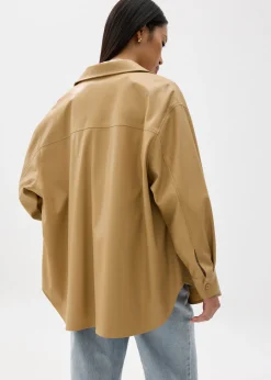 Oversized Vegan Leather Collared Shirt