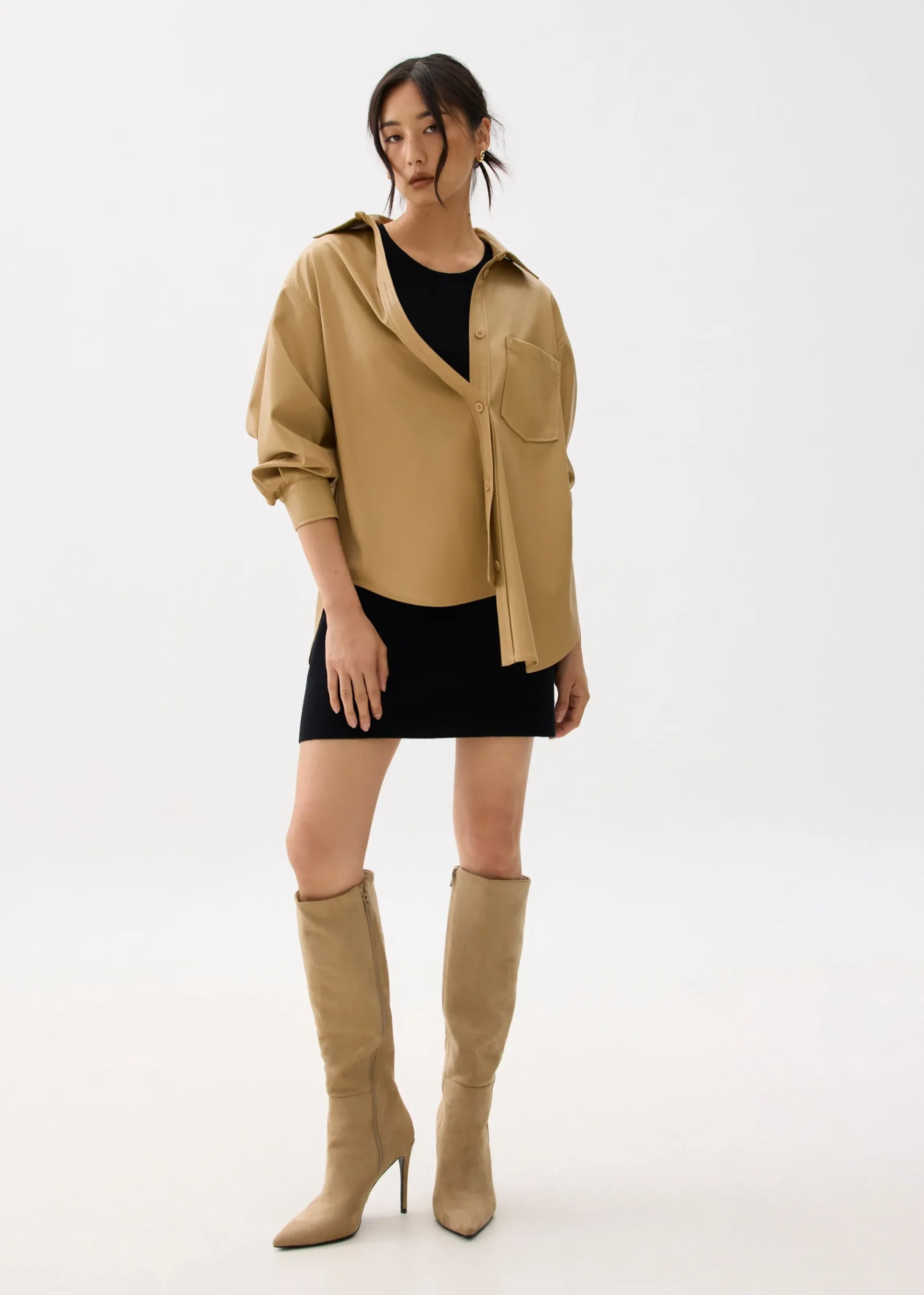 Oversized Vegan Leather Collared Shirt
