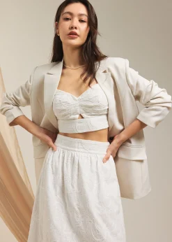 Padded Broderie V-neck Crop Top