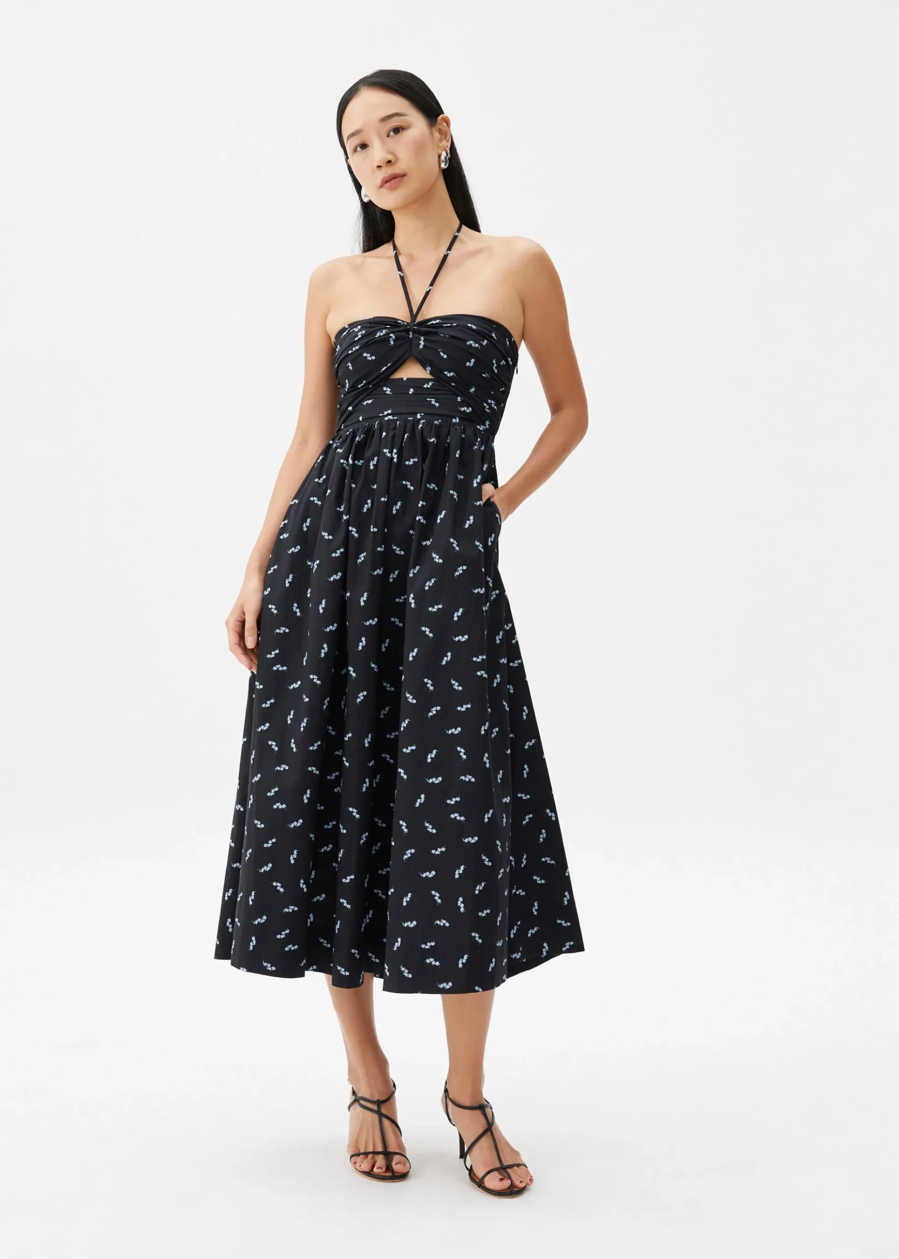 Padded Cotton Fit & Flare Midaxi Dress
