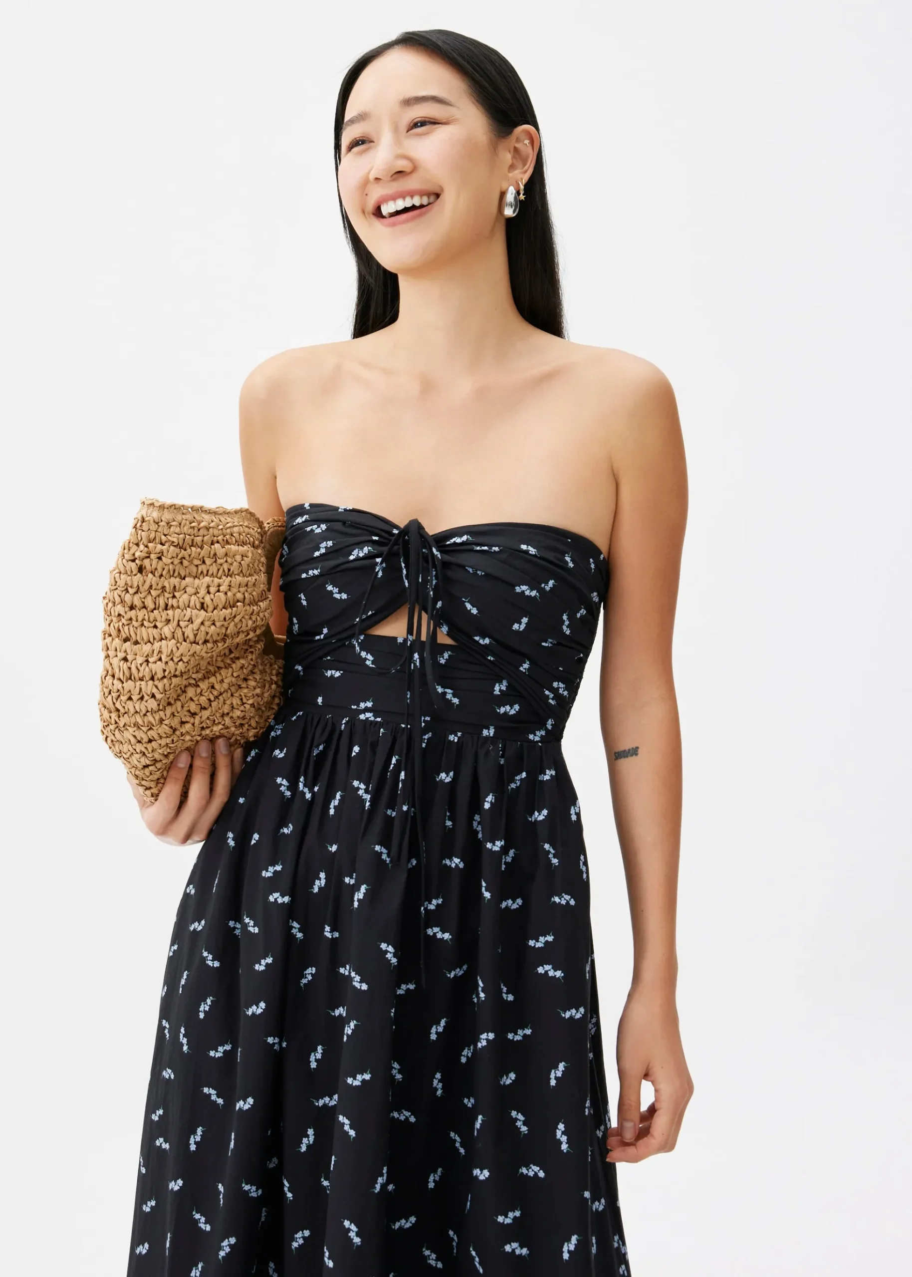 Padded Cotton Fit & Flare Midaxi Dress