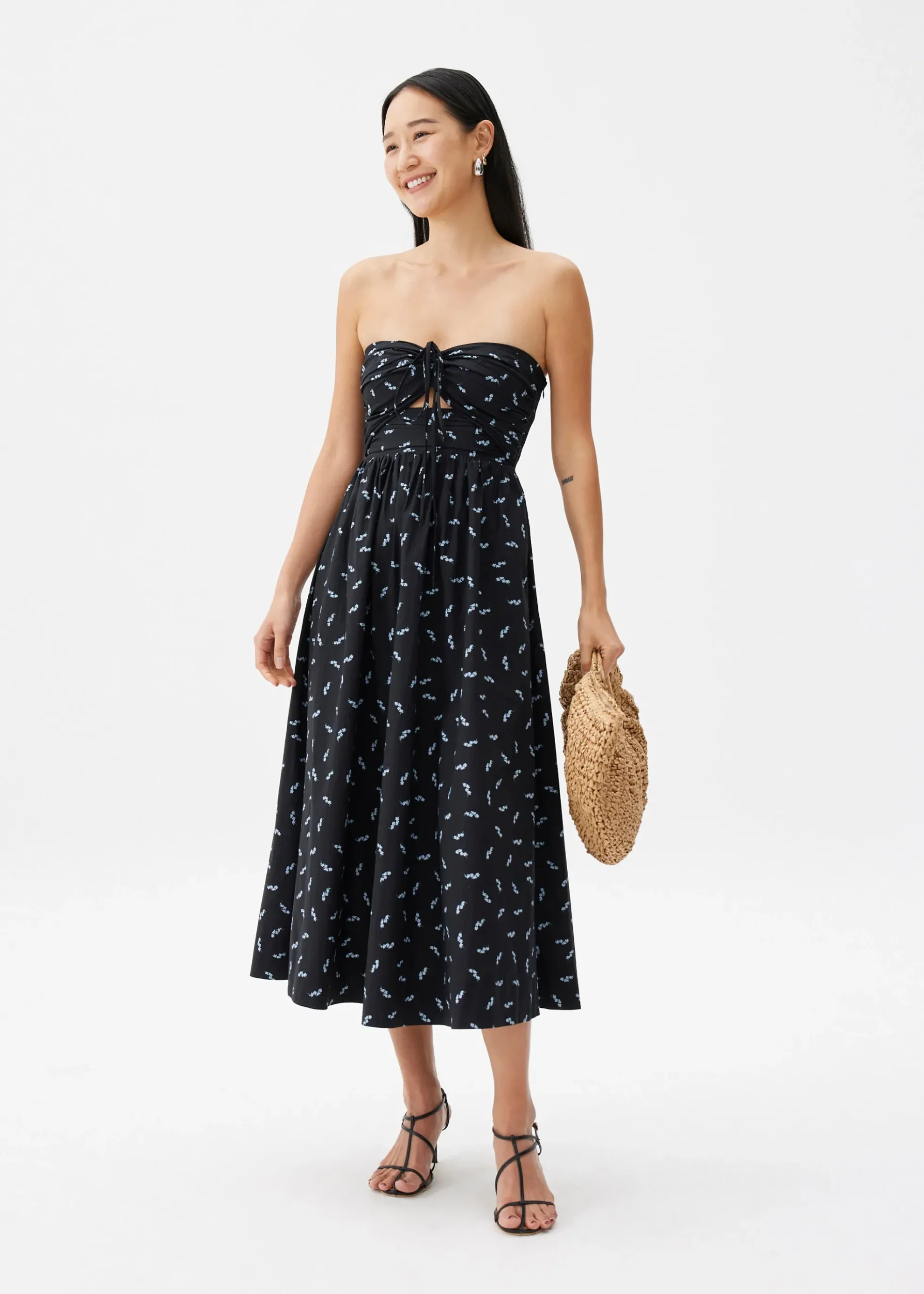 Padded Cotton Fit & Flare Midaxi Dress