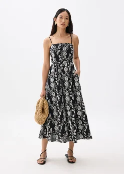 Padded Floral Broderie Fit & Flare Midaxi Dress