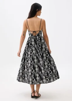Padded Floral Broderie Fit & Flare Midaxi Dress