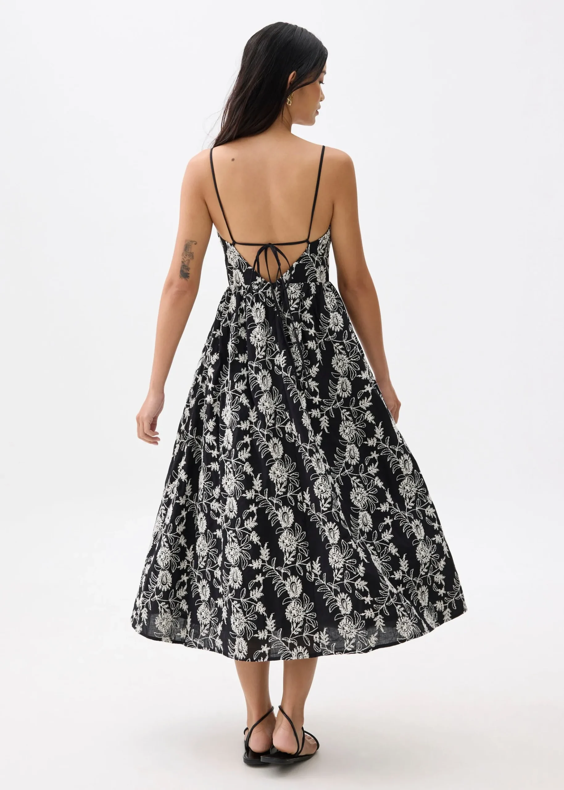 Padded Floral Broderie Fit & Flare Midaxi Dress