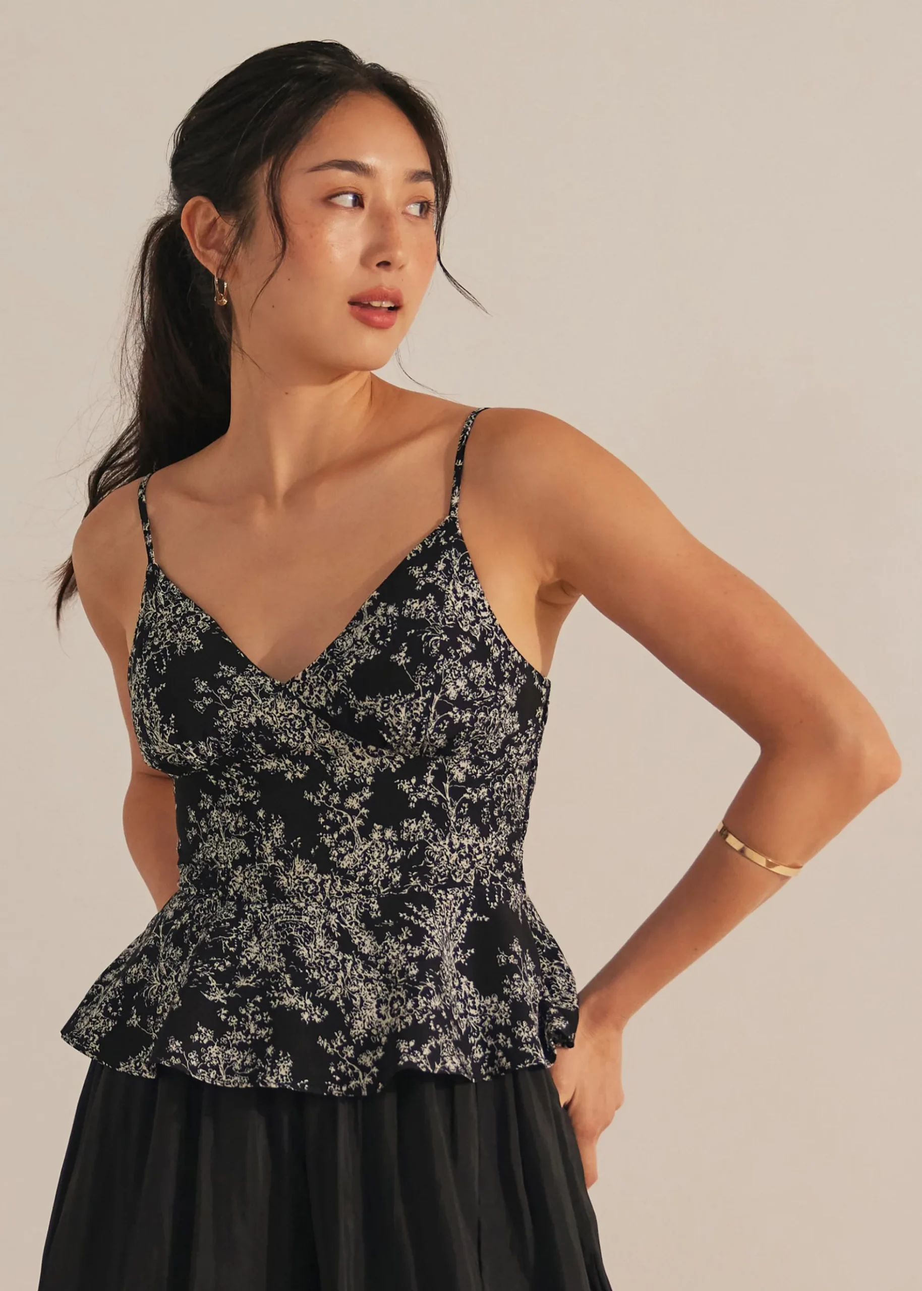 Padded Floral Peplum Camisole Top