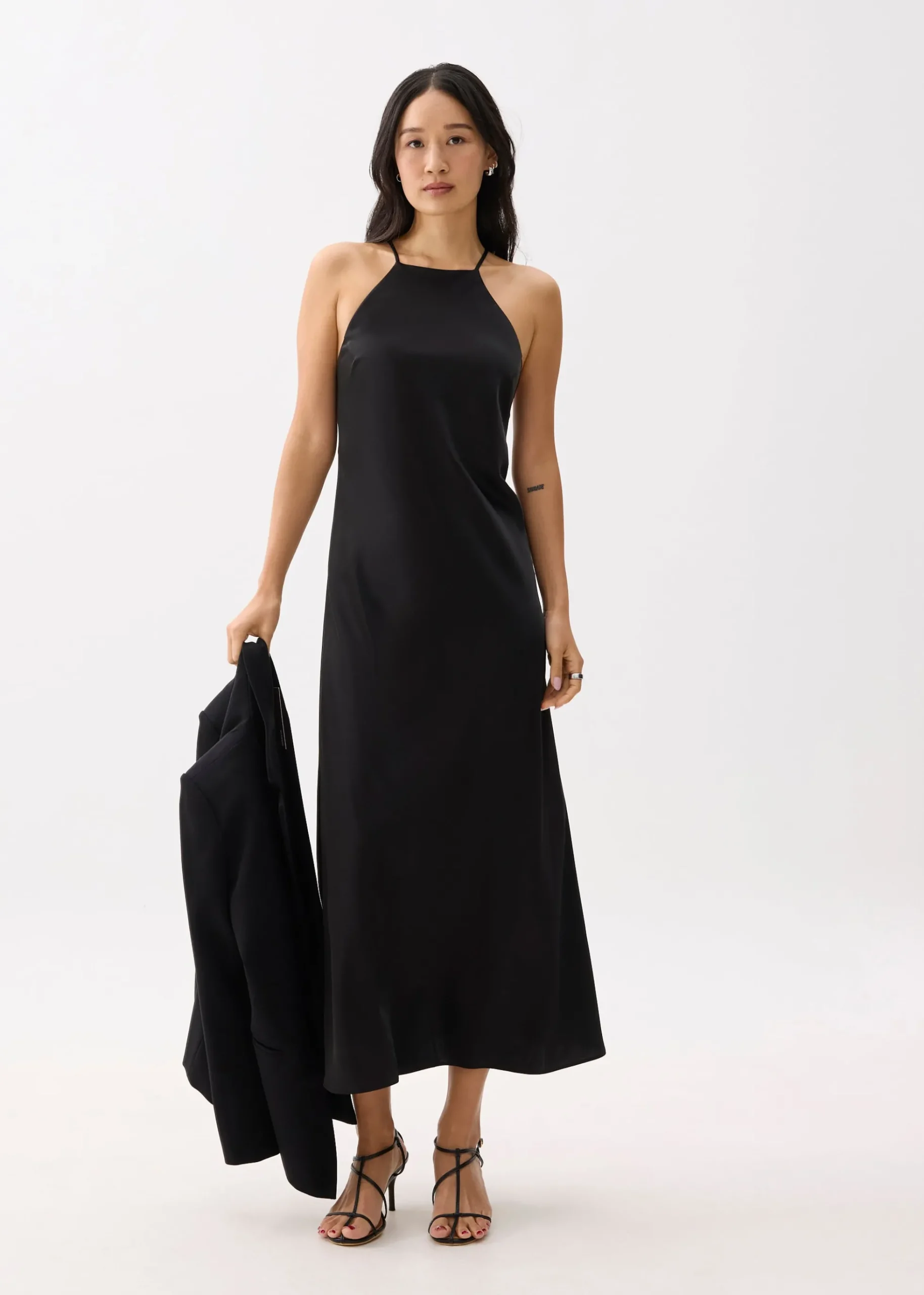 Padded Satin Halter Neck Maxi Dress
