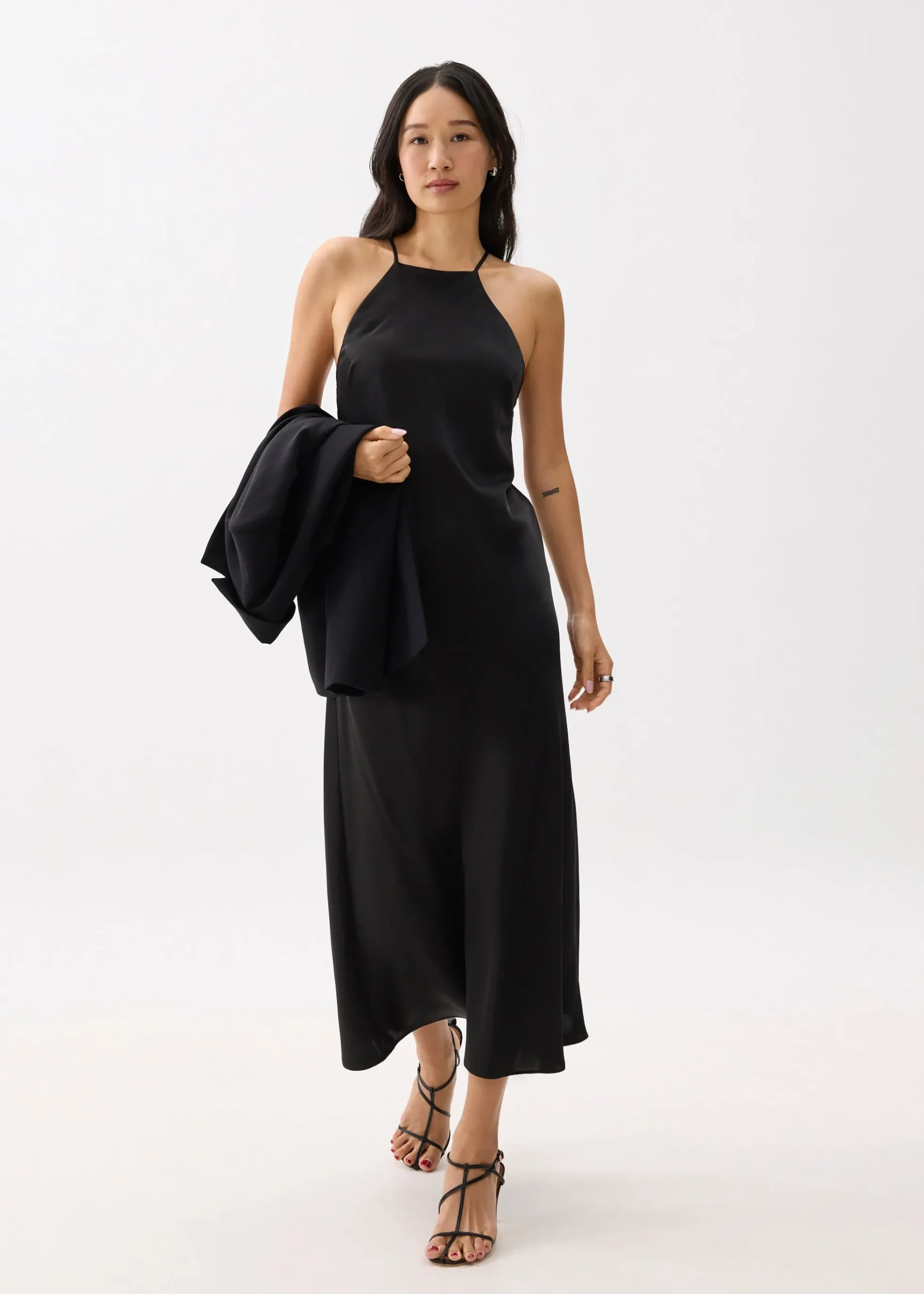 Padded Satin Halter Neck Maxi Dress
