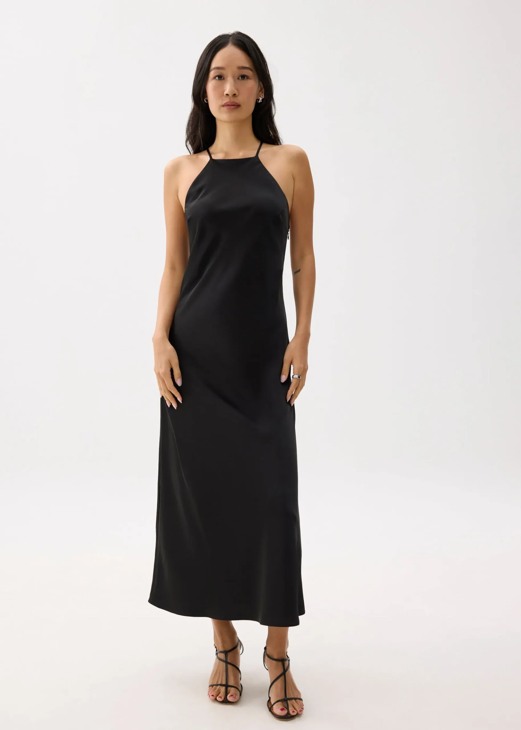 Padded Satin Halter Neck Maxi Dress