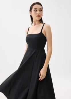 Padded Striped Fit & Flare Midaxi Dress