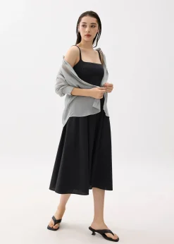 Padded Striped Fit & Flare Midaxi Dress
