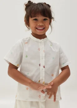 Paislie Cotton Mandarin Collar Unisex Top in Tidal Daydream